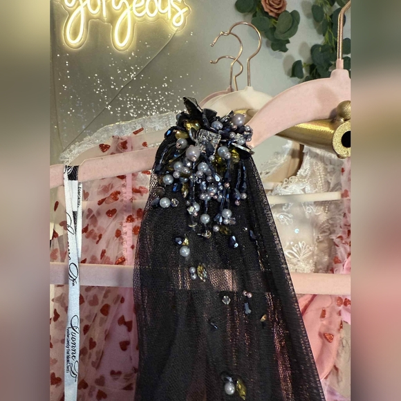 NWT Ivonne D by Mon Cheri One Shoulder Black & Champagne Vintage Gown - Picture 9 of 10